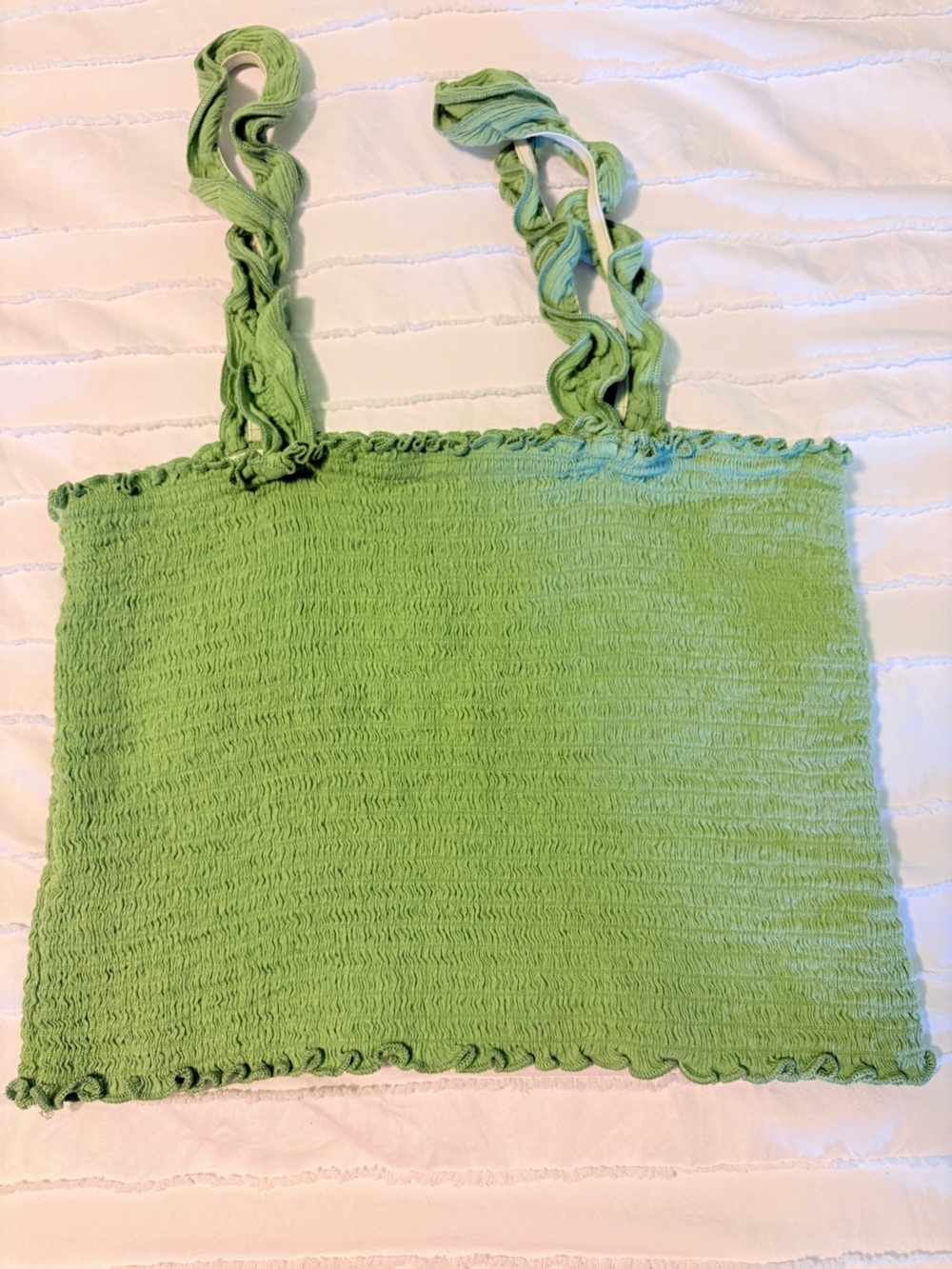 Aerie Green Smocked Crop Top Ruffle Strap - Picture 2 of 6
